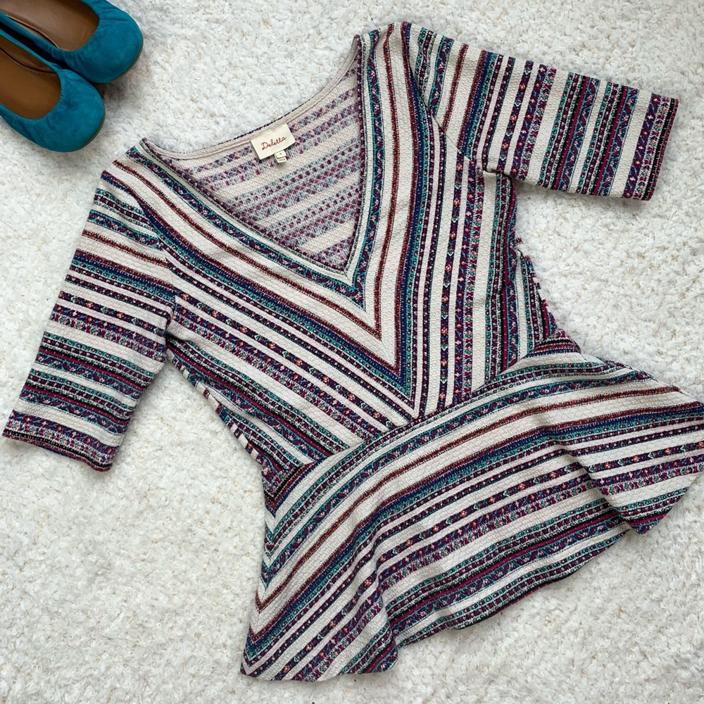 Anthropologie Deletta V Neck Chevron Peplum Top M